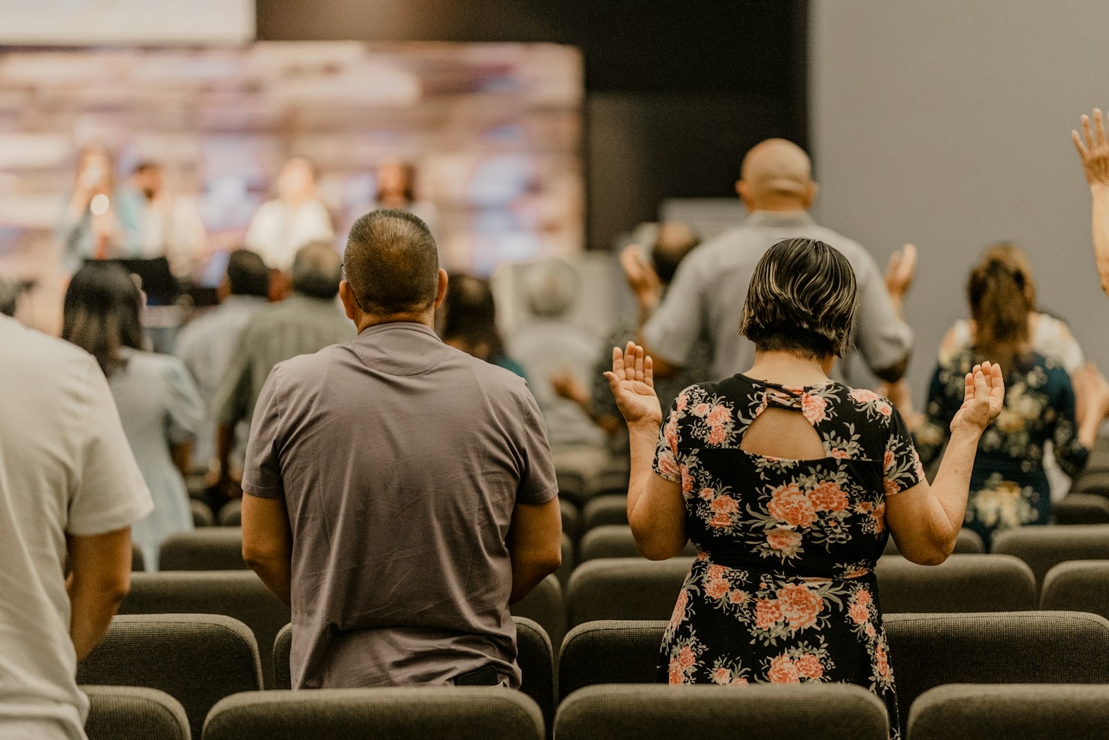 Worshippers standing together in a church